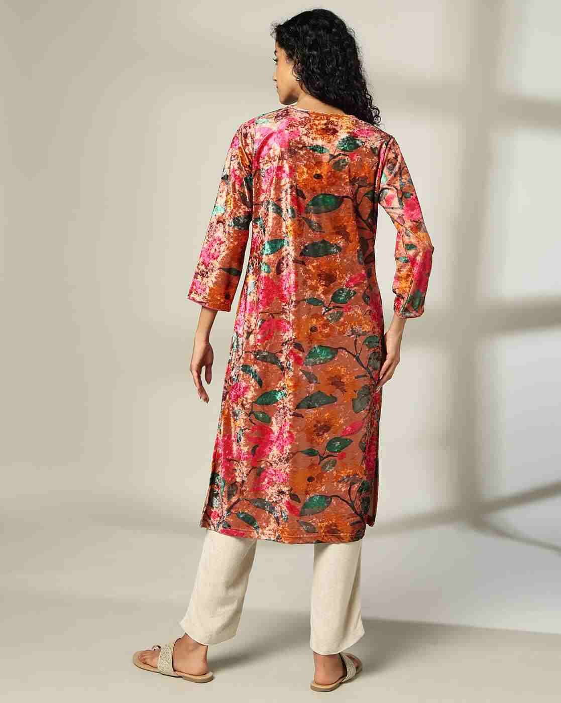 AVAASA MIX N' MATCH | Women Printed Velvet Straight Kurta|2