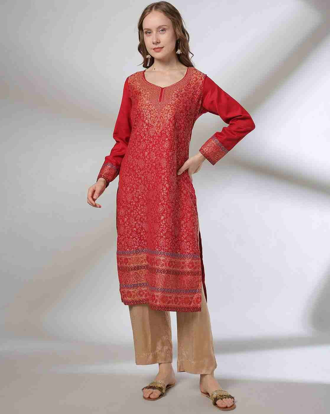 AVAASA MIX N' MATCH | Women Jacquard Weave Straight Kurta|0