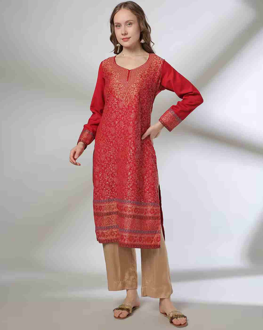 AVAASA MIX N' MATCH | Women Jacquard Weave Straight Kurta|0