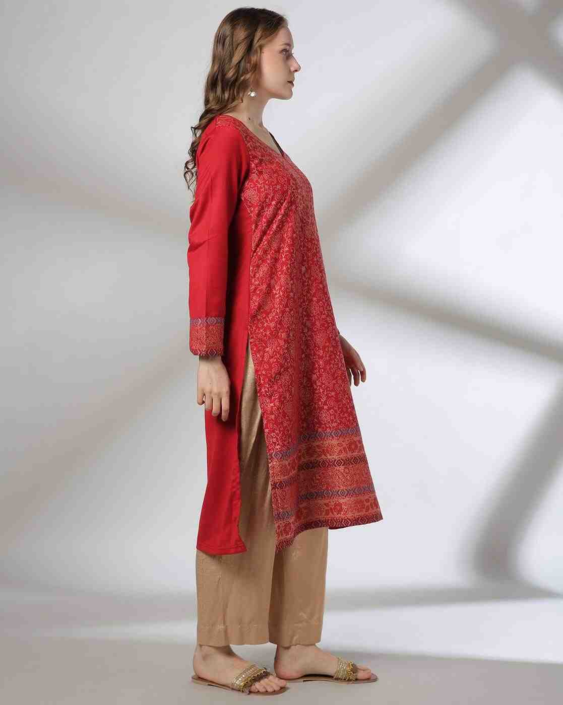 AVAASA MIX N' MATCH | Women Jacquard Weave Straight Kurta|1