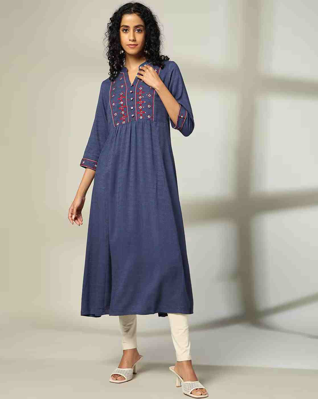 AVAASA MIX N' MATCH | Women Embroidered Flared Kurta|0