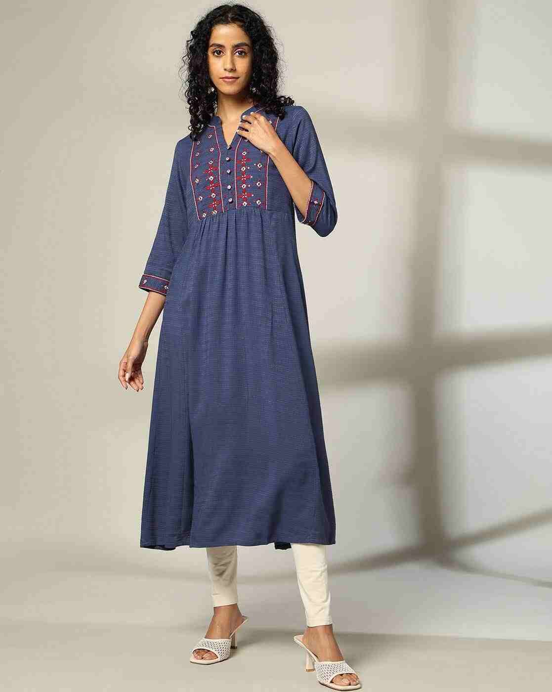 AVAASA MIX N' MATCH | Women Embroidered Flared Kurta|0