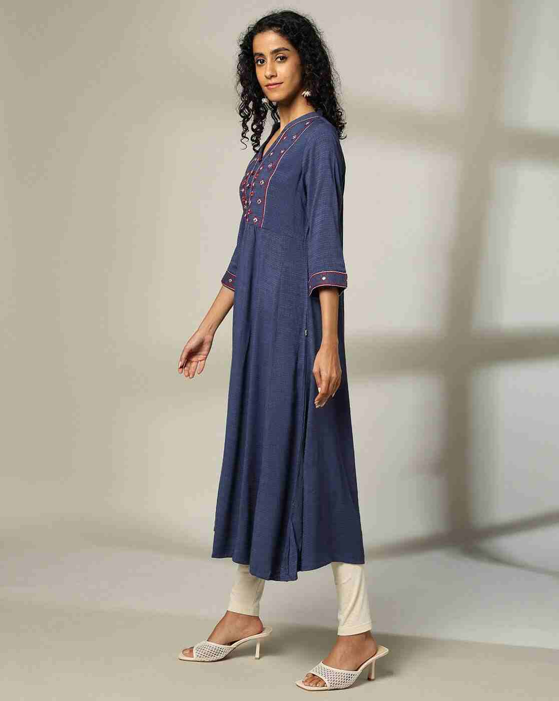 AVAASA MIX N' MATCH | Women Embroidered Flared Kurta|1