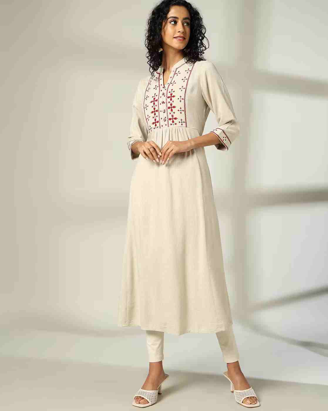 Women Embroidered Yoke A-Line Kurta