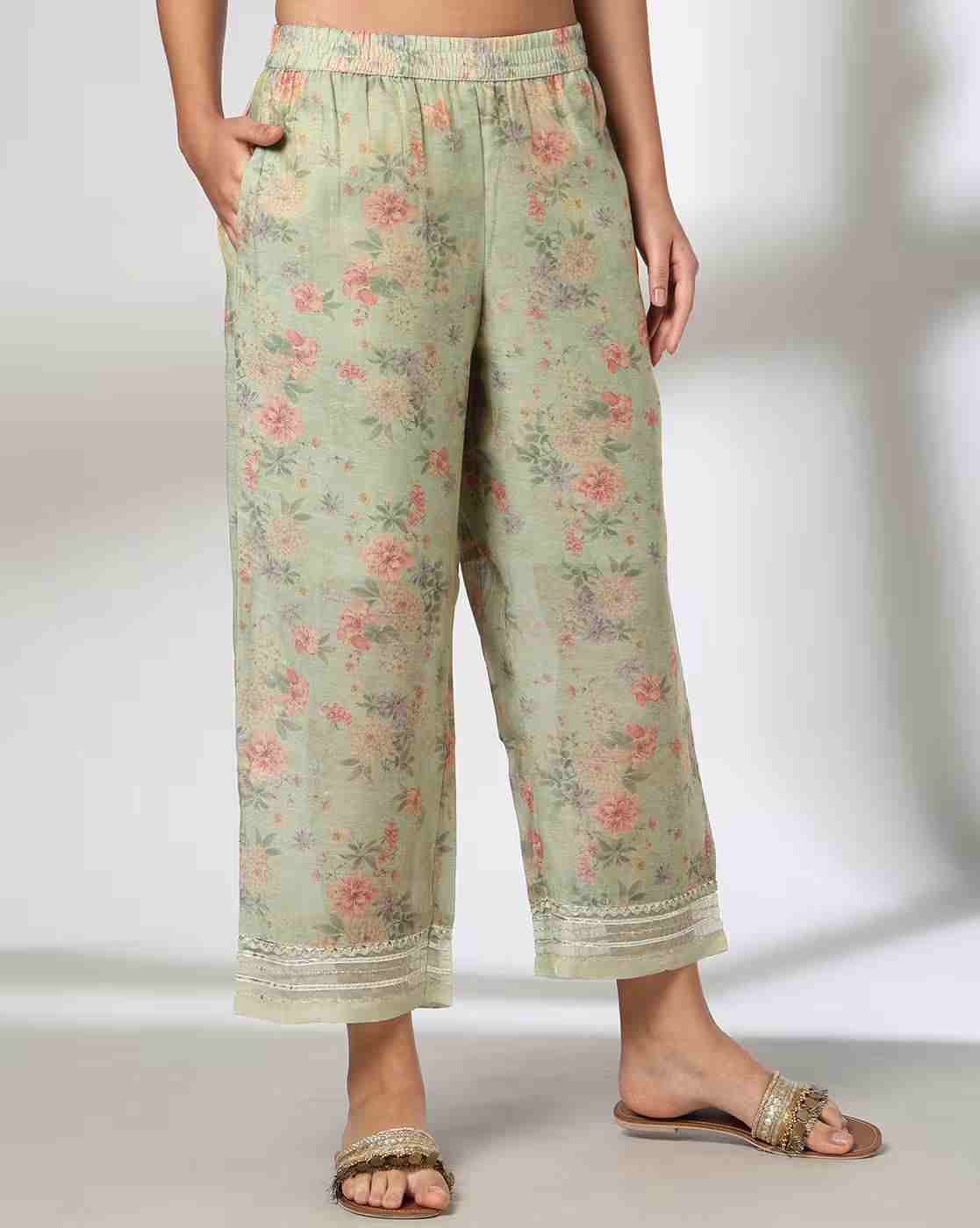 AVAASA MIX N' MATCH | Women Floral Print Palazzos with Insert Pockets|0