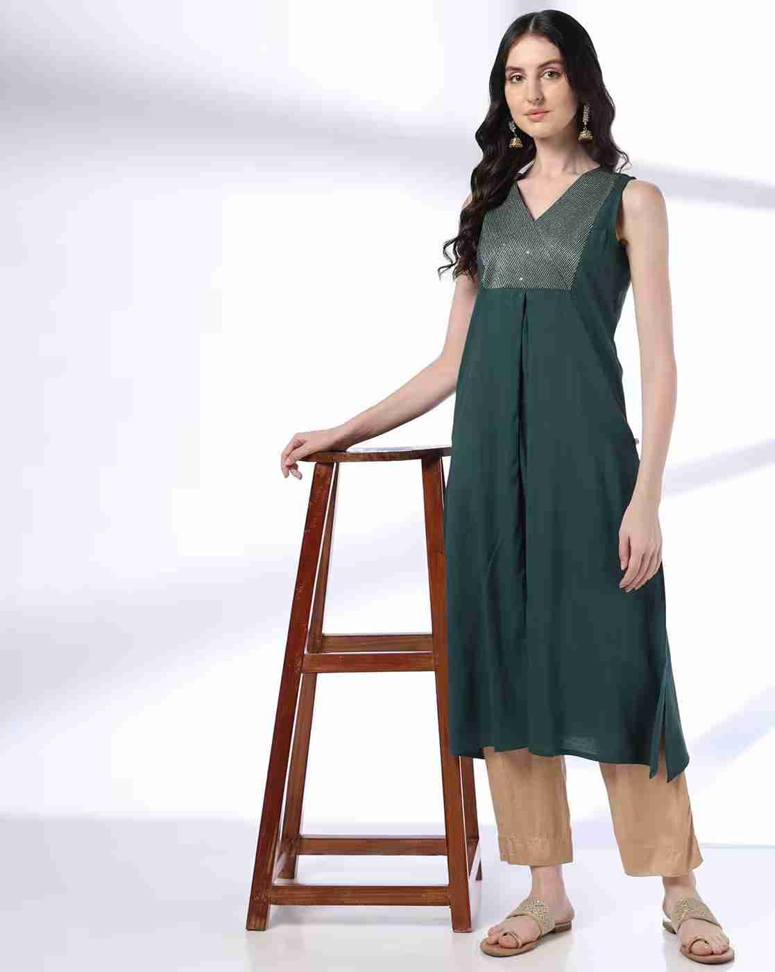 AVAASA MIX N' MATCH | Women Swiss-Dot Straight Kurta|0