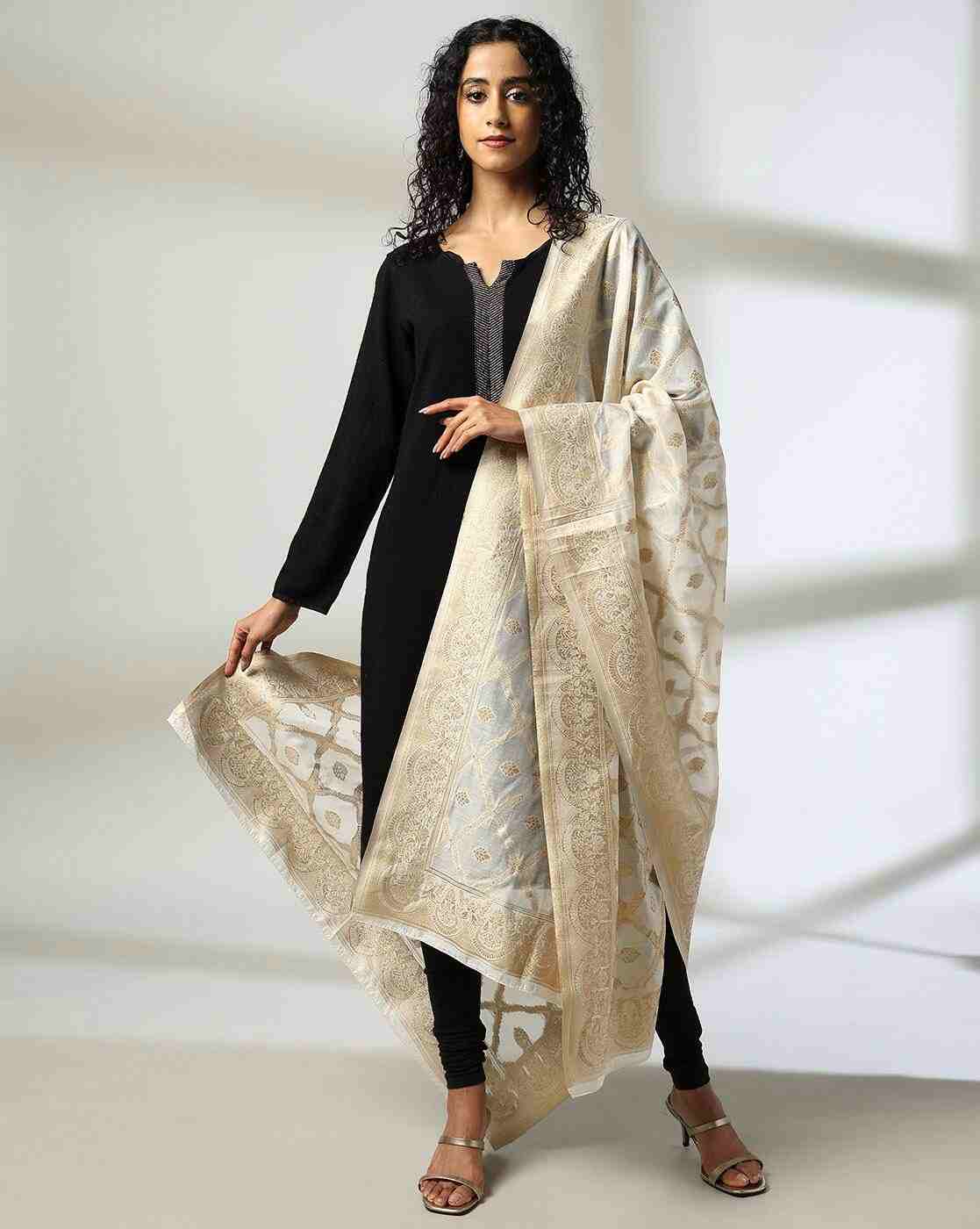 AVAASA MIX N' MATCH | Women Floral Woven Dupatta|0