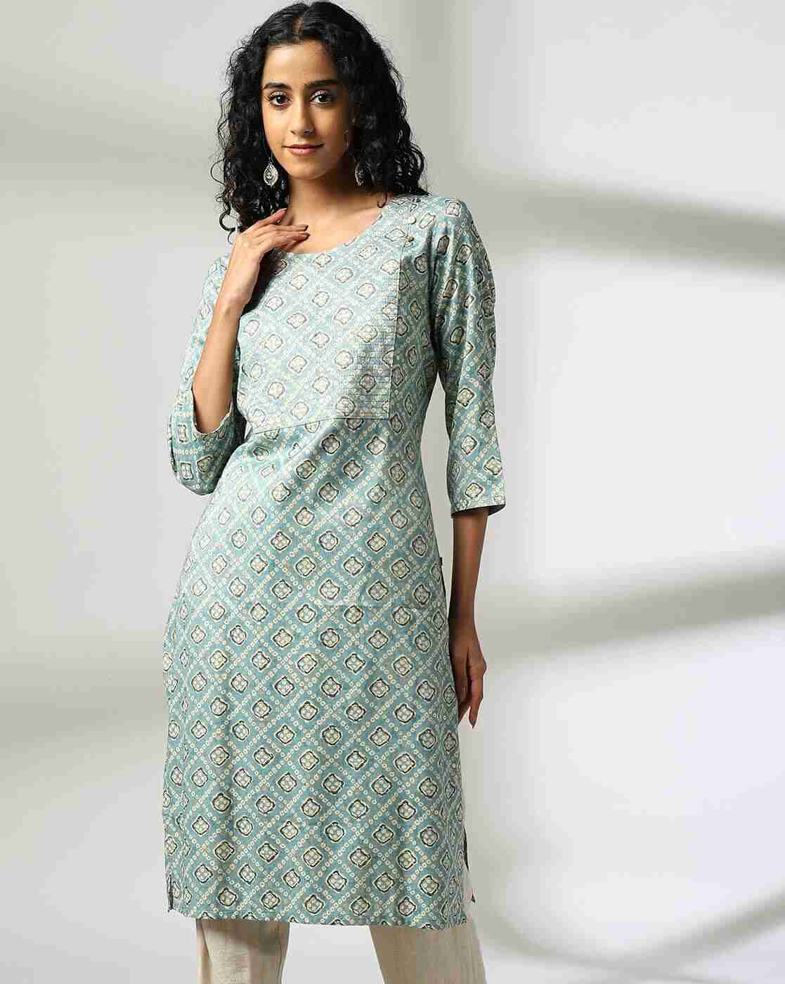 AVAASA MIX N' MATCH | Women Geometric Print Round-Neck Straight Kurta|0