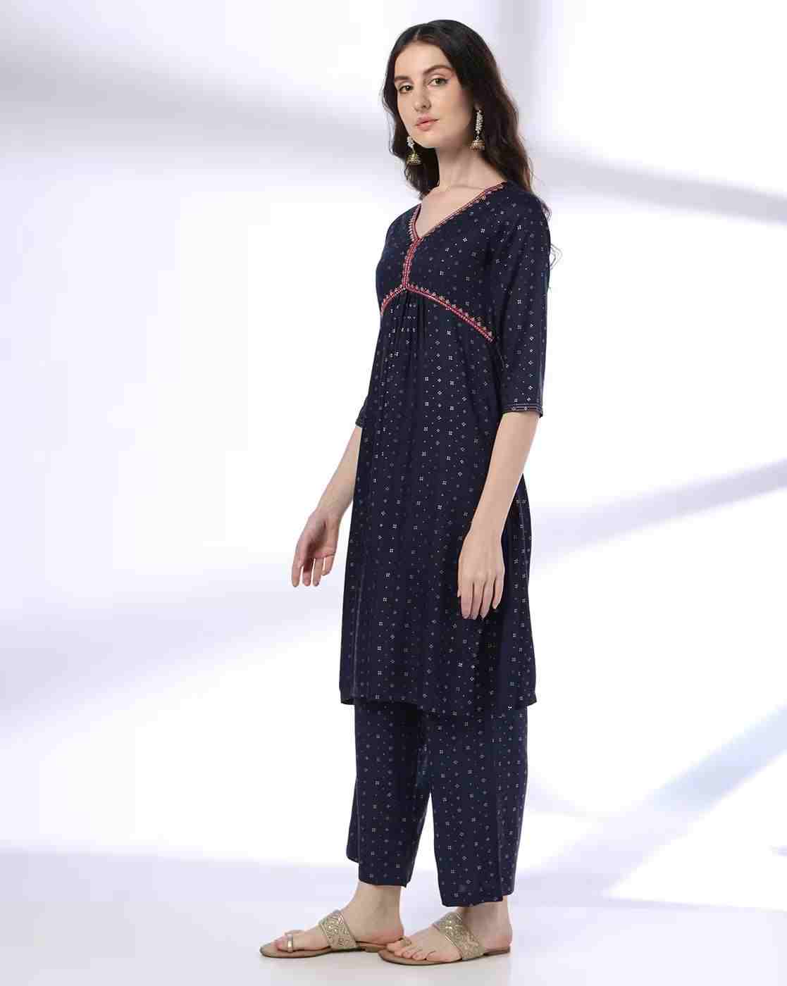 AVAASA MIX N' MATCH | Women Micro Print Straight Kurta with Pants|1