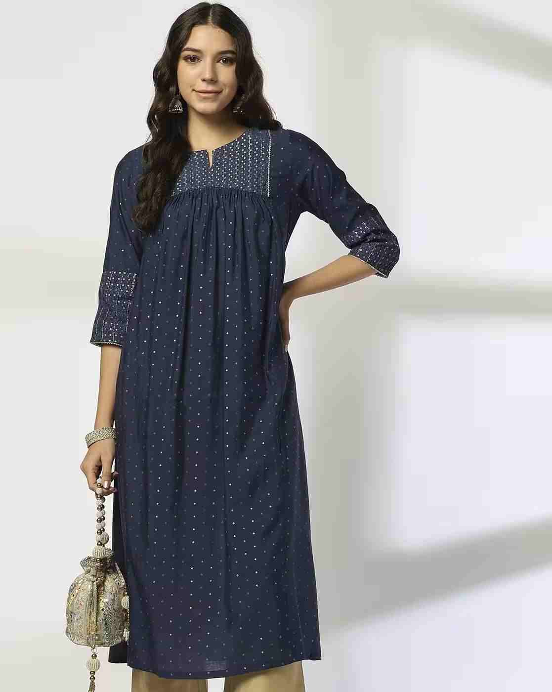 AVAASA MIX N' MATCH | Women Foil Print A-Line Kurta|0