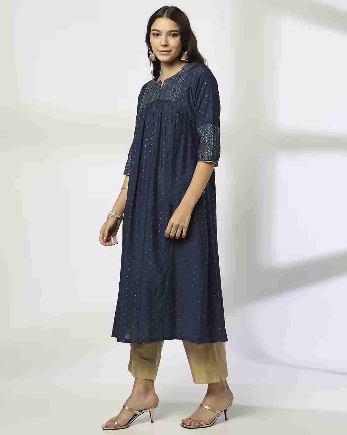 AVAASA MIX N' MATCH | Women Foil Print A-Line Kurta|1