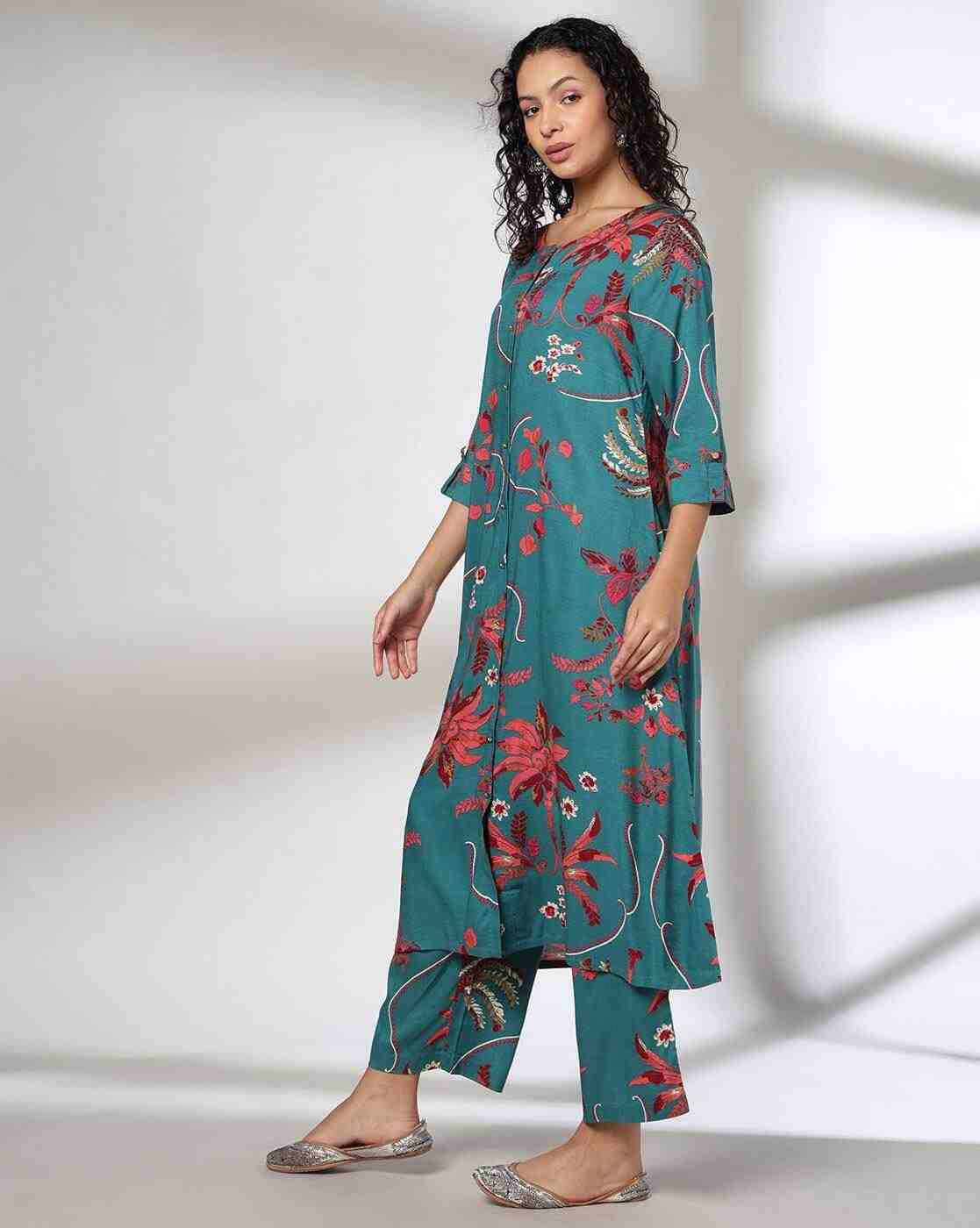 AVAASA MIX N' MATCH | Women Floral Print A-Line Kurta & Pants Set|1