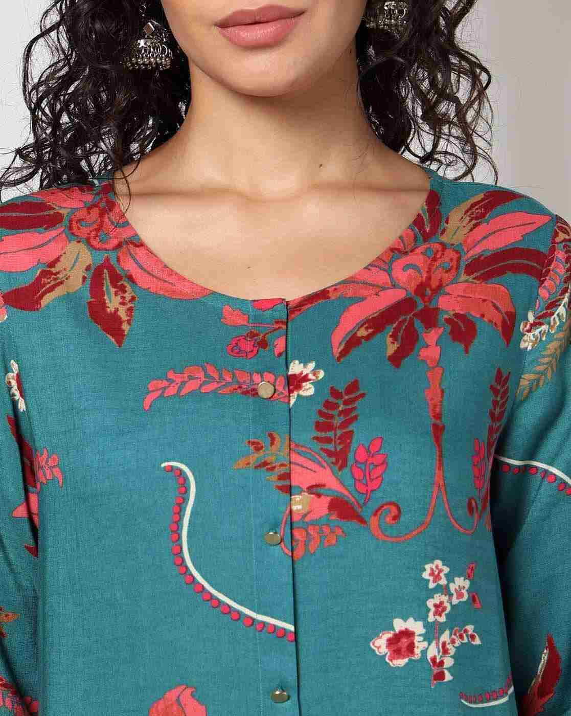 AVAASA MIX N' MATCH | Women Floral Print A-Line Kurta & Pants Set|3