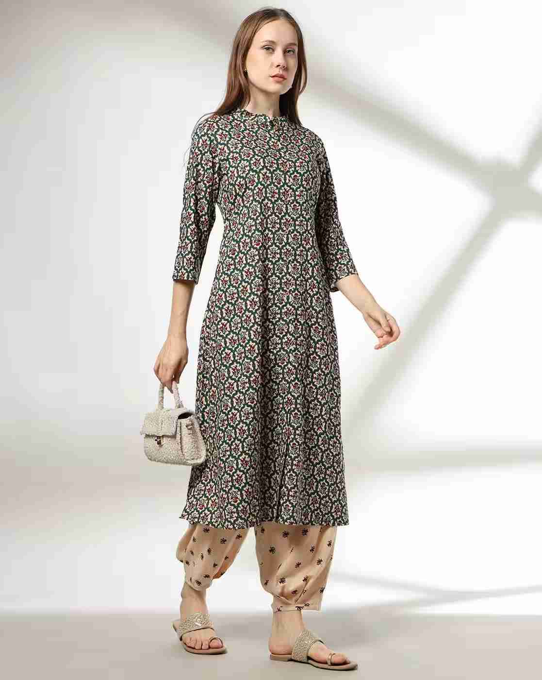 AVAASA MIX N' MATCH | Women Floral Print A-Line Kurta & Salwar Set|0