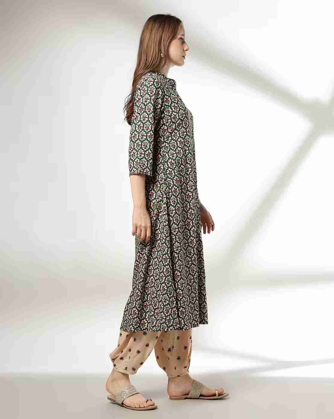AVAASA MIX N' MATCH | Women Floral Print A-Line Kurta & Salwar Set|1