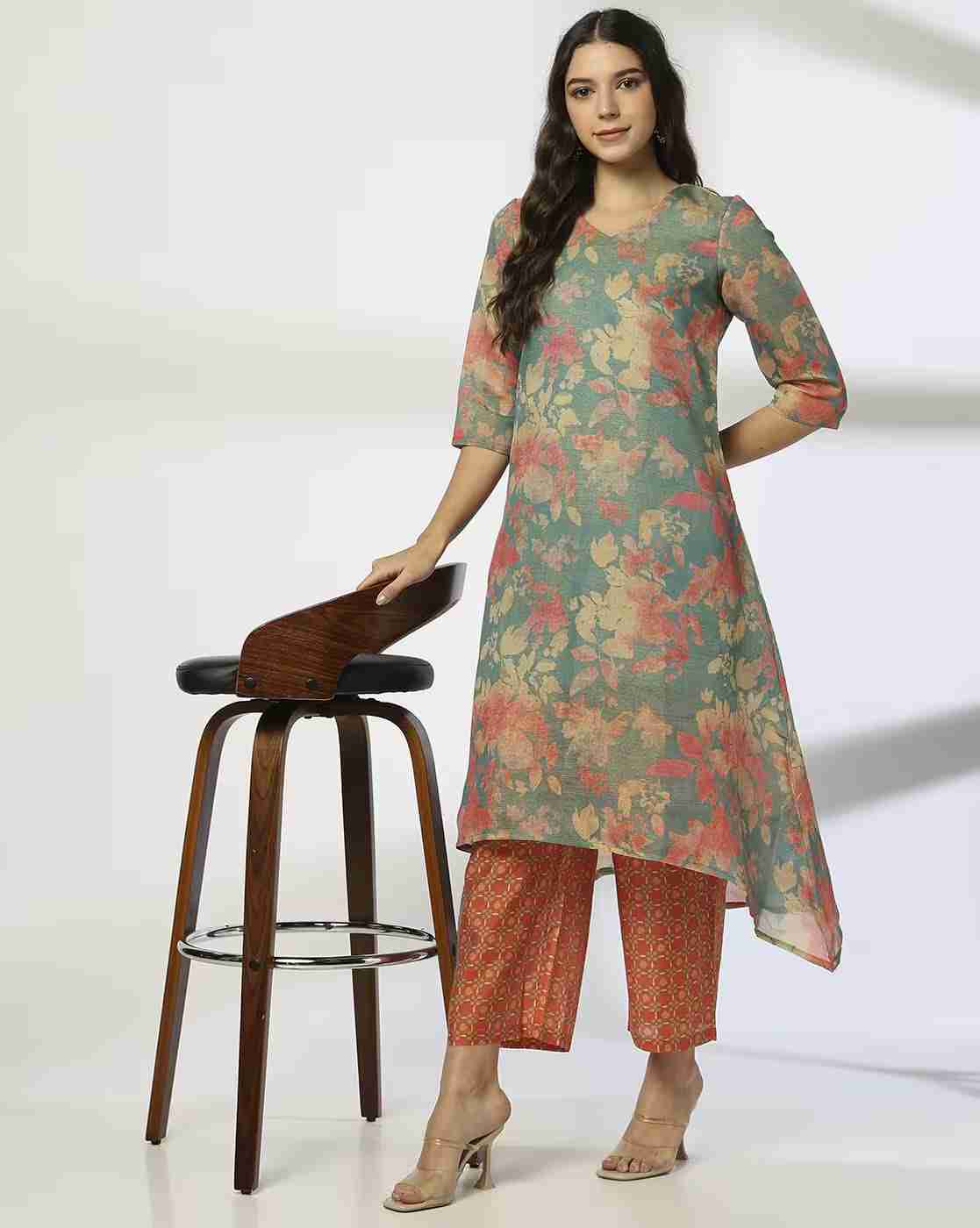 AVAASA MIX N' MATCH | Women Floral Print A-Line Kurta|0