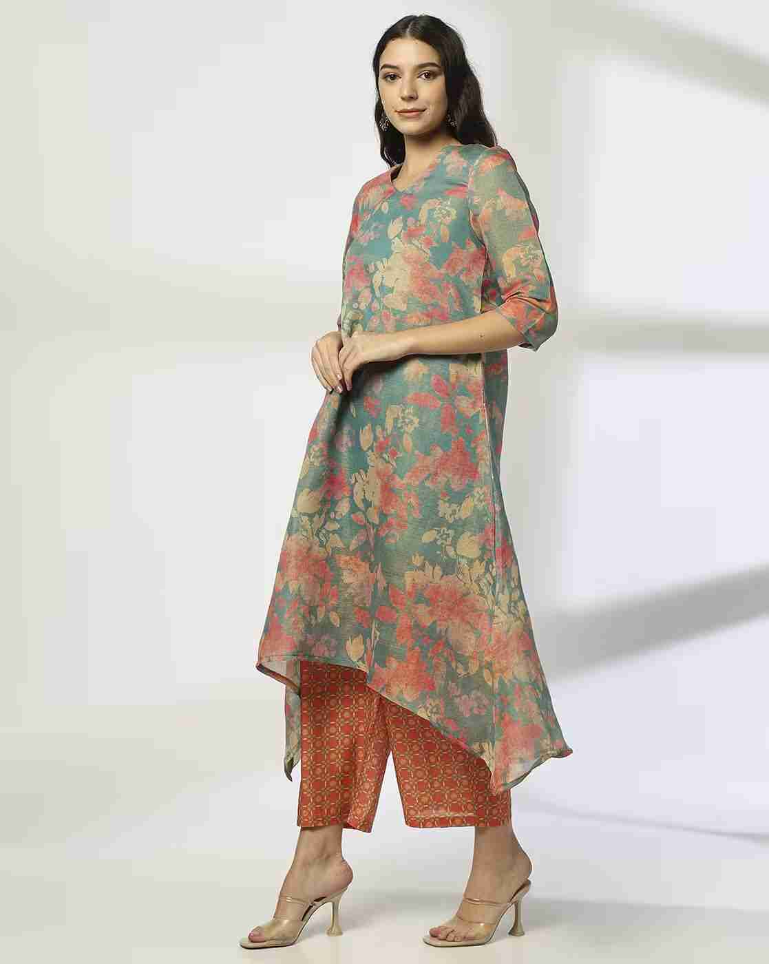 AVAASA MIX N' MATCH | Women Floral Print A-Line Kurta|1