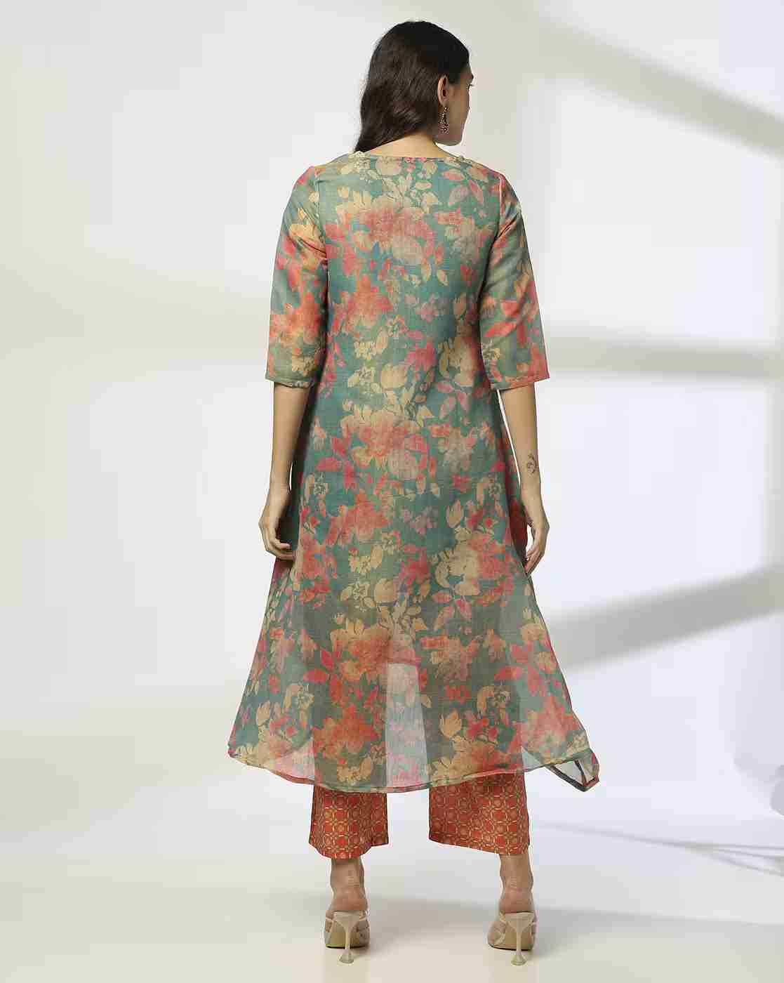 AVAASA MIX N' MATCH | Women Floral Print A-Line Kurta|2