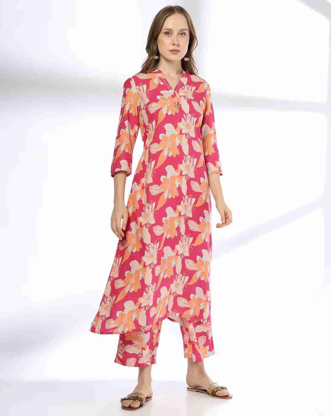 AVAASA MIX N' MATCH | Women Floral Print A-Line Kurta Set|0