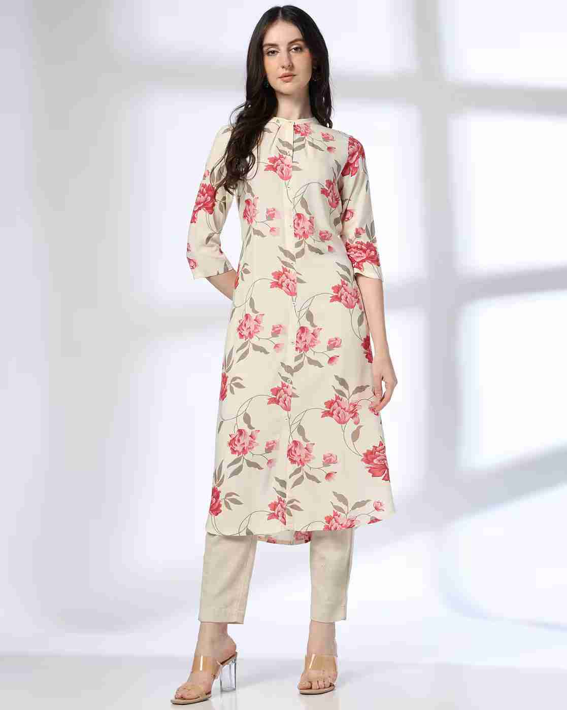 AVAASA MIX N' MATCH | Women Floral Print Straight Kurta|0