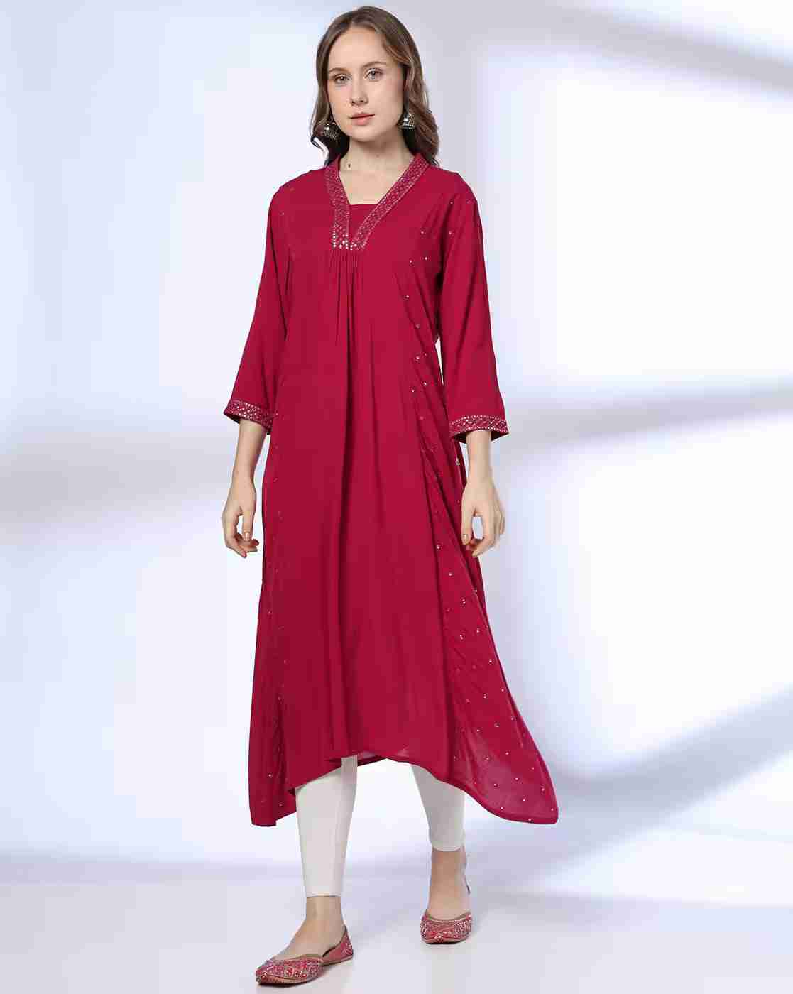 AVAASA MIX N' MATCH | Women Mirror Embellished A-Line Kurta|0