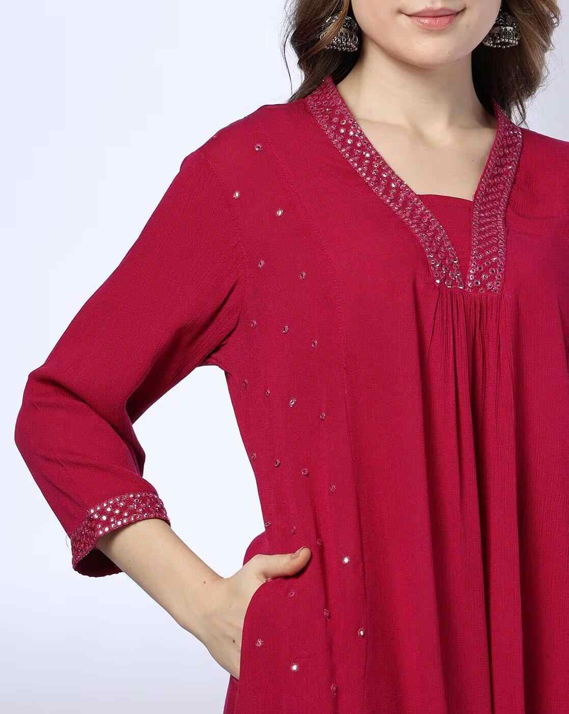 AVAASA MIX N' MATCH | Women Mirror Embellished A-Line Kurta|3