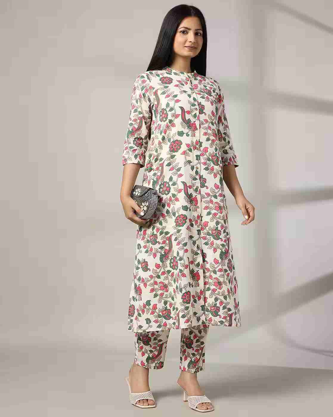AVAASA MIX N' MATCH | Women Floral Print A-Line Kurta & Salwar Set|0