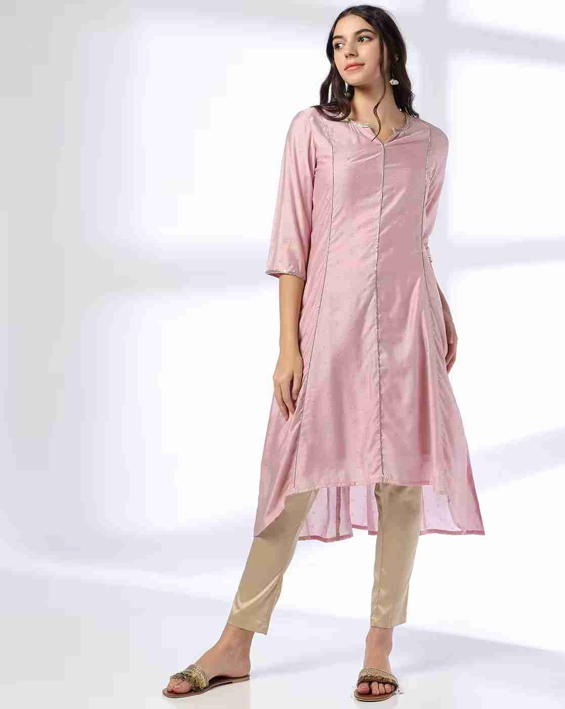 AVAASA MIX N' MATCH | Women Printed A-Line Kurta with Asymmetric Hem|0