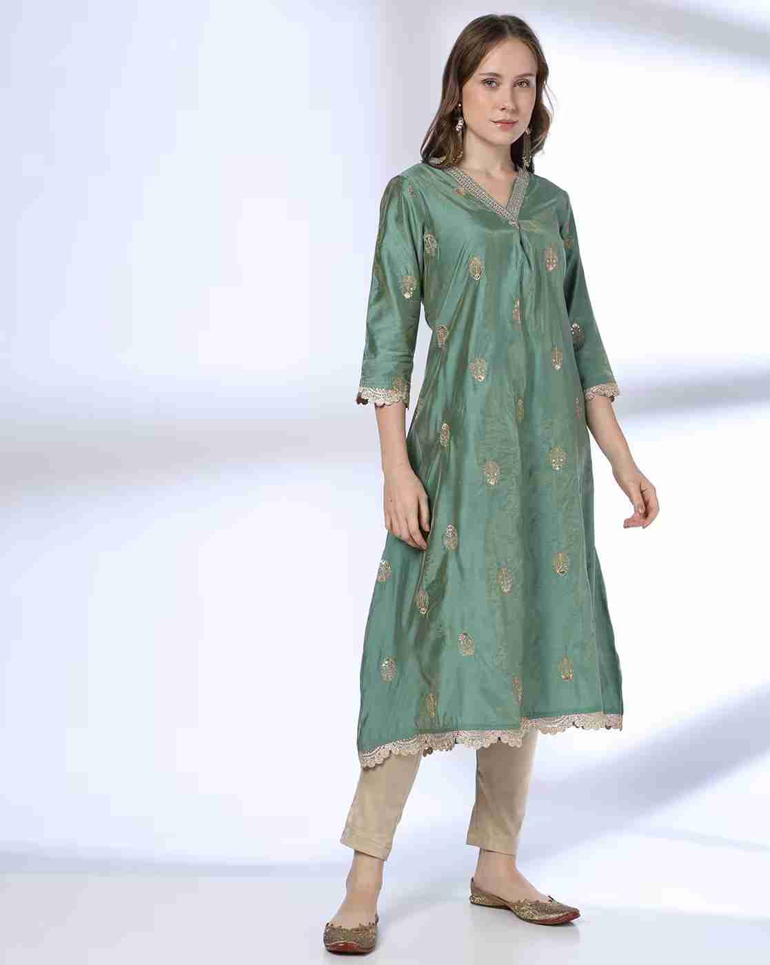 AVAASA MIX N' MATCH | Women Embroidered A-Line Kurta|0