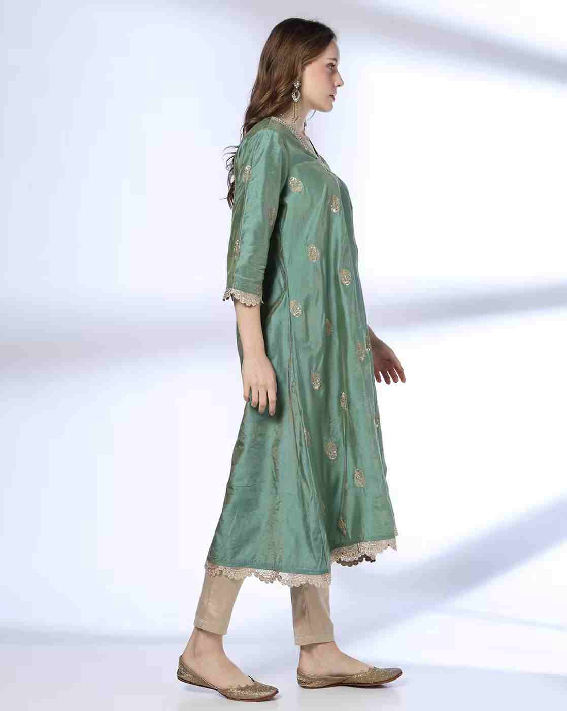 AVAASA MIX N' MATCH | Women Embroidered A-Line Kurta|1
