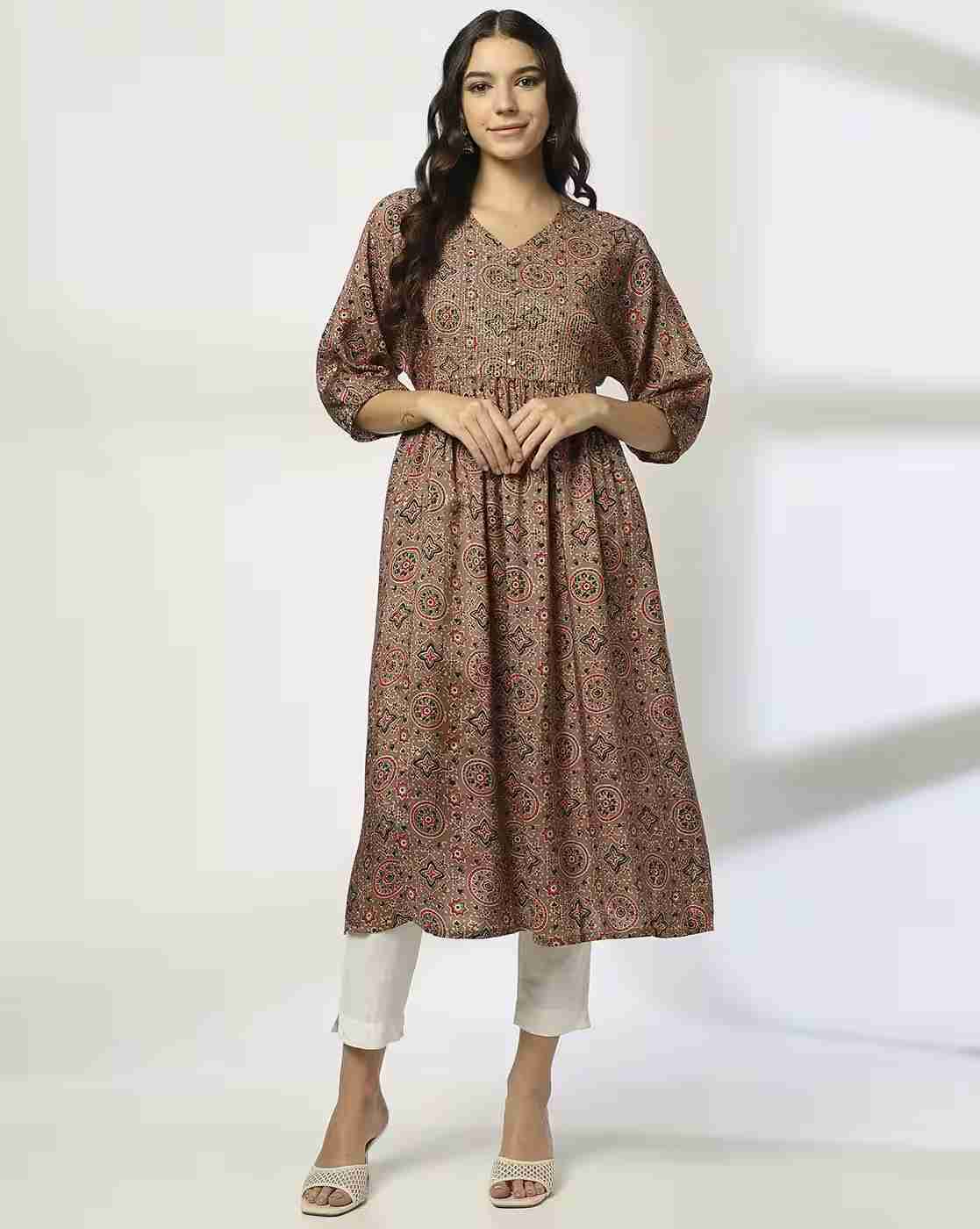 AVAASA MIX N' MATCH | Women Printed A-Line Kurta|0