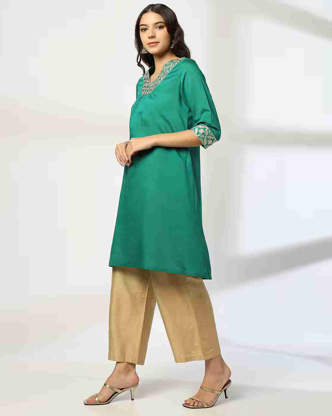 AVAASA MIX N' MATCH | Women A-Line Kurta with Printed Neckline|1