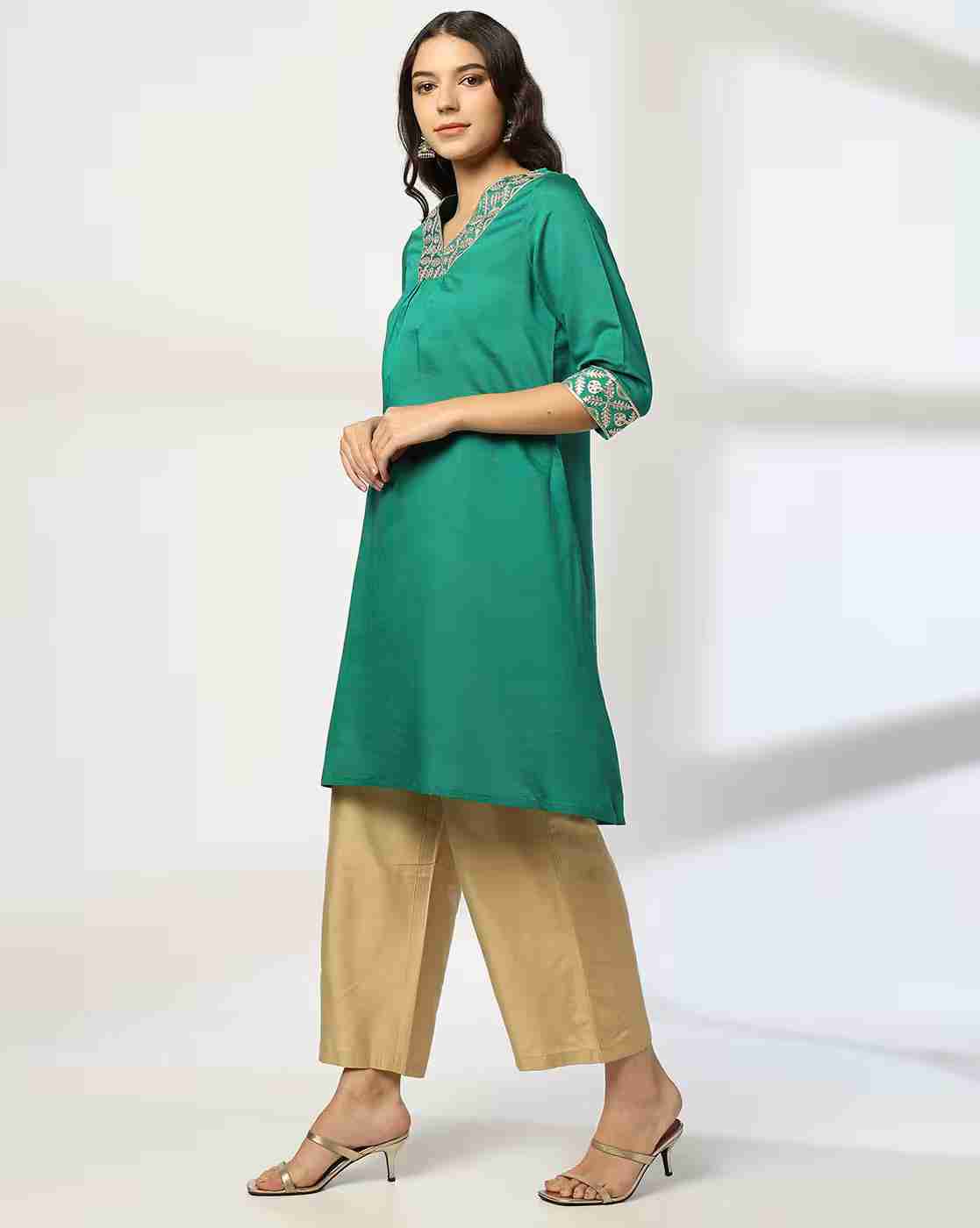 AVAASA MIX N' MATCH | Women A-Line Kurta with Printed Neckline|1