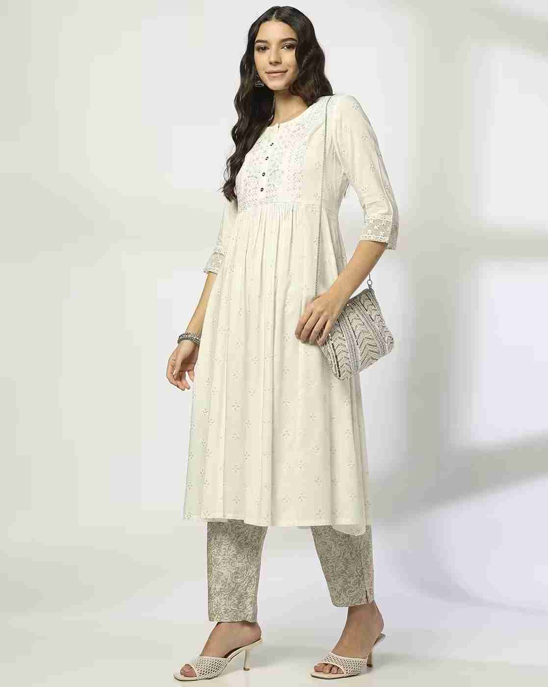 AVAASA MIX N' MATCH | Women Foil Print A-Line Kurta|0