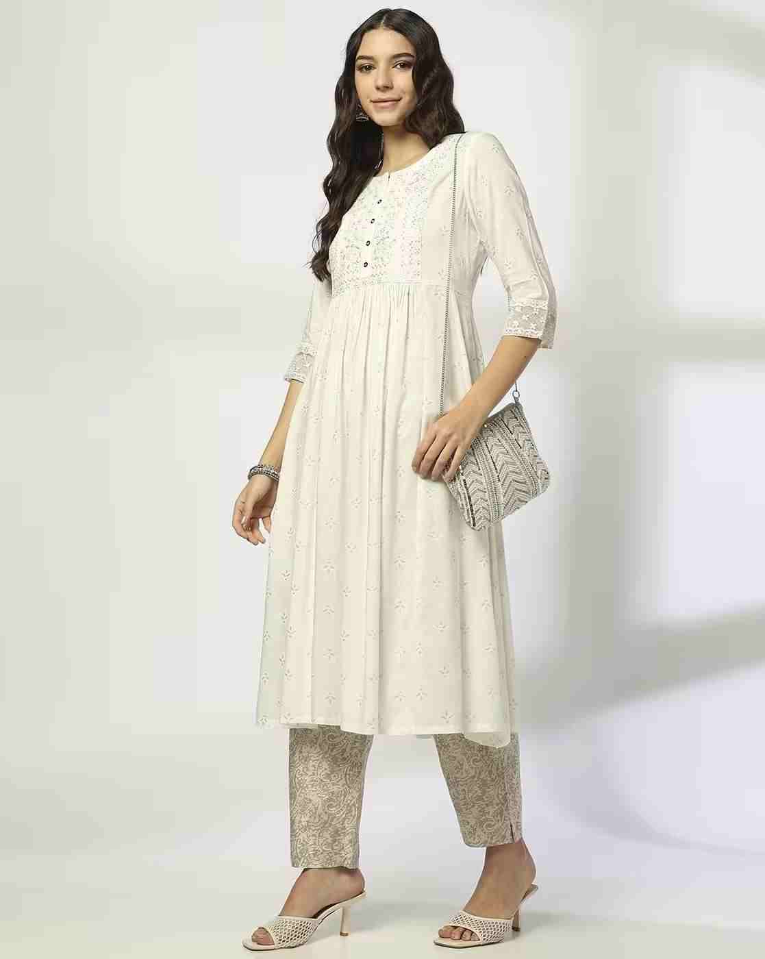 AVAASA MIX N' MATCH | Women Foil Print A-Line Kurta|0