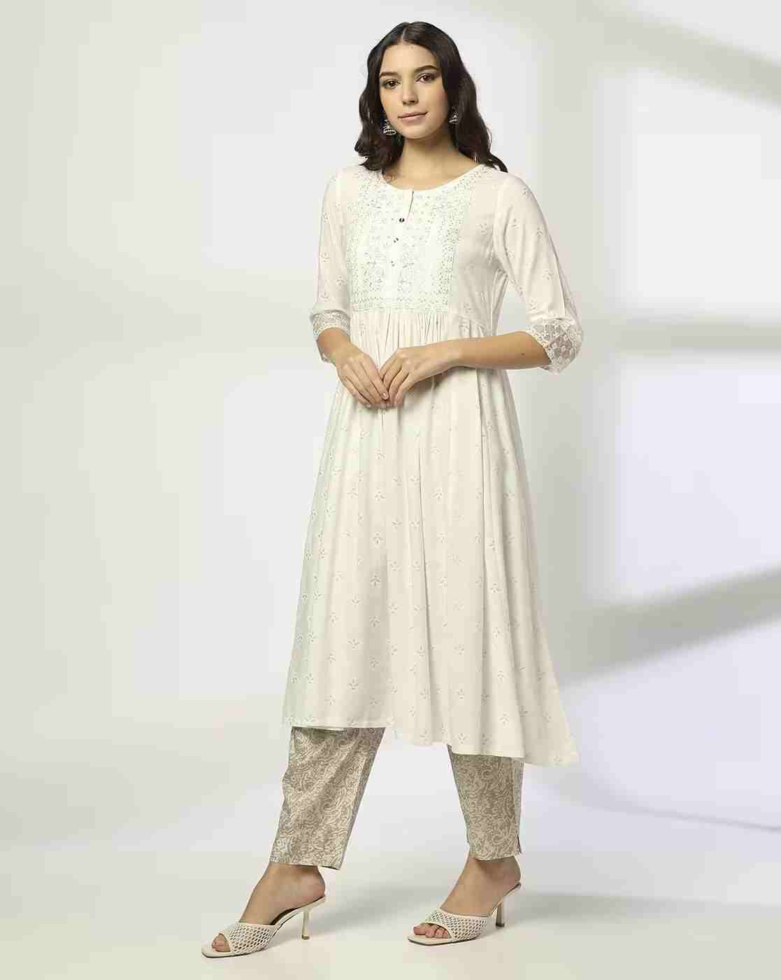 AVAASA MIX N' MATCH | Women Foil Print A-Line Kurta|1