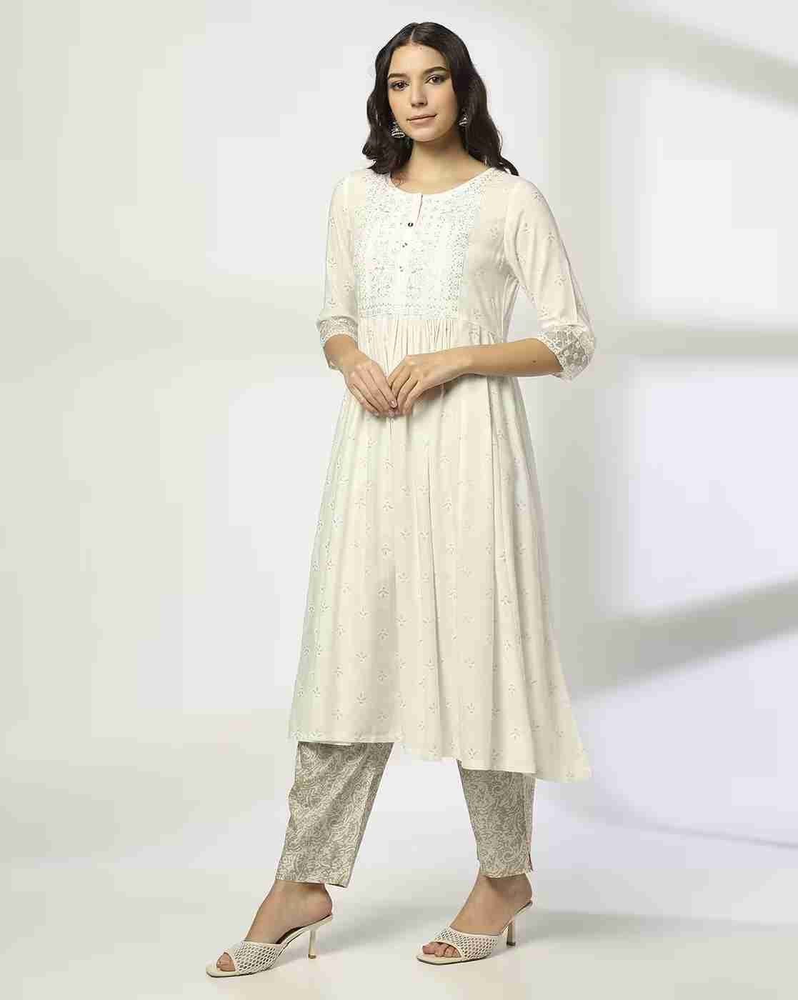 AVAASA MIX N' MATCH | Women Foil Print A-Line Kurta|1
