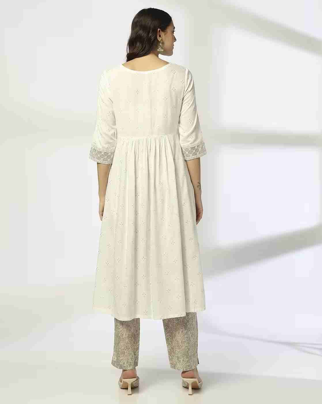 AVAASA MIX N' MATCH | Women Foil Print A-Line Kurta|2