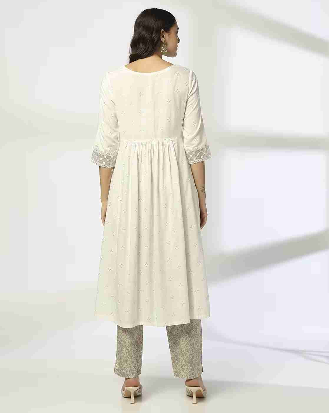 AVAASA MIX N' MATCH | Women Foil Print A-Line Kurta|2