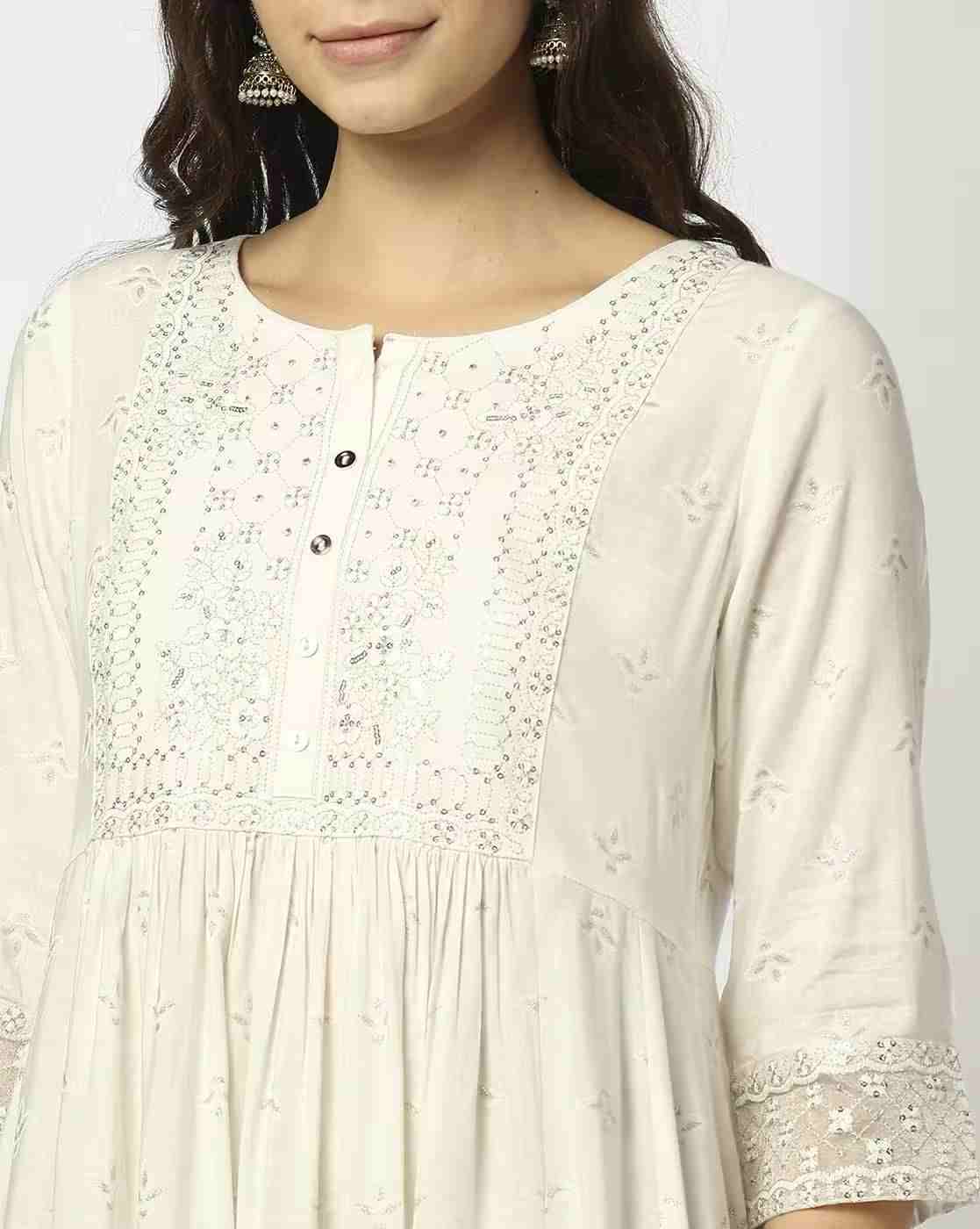 AVAASA MIX N' MATCH | Women Foil Print A-Line Kurta|3