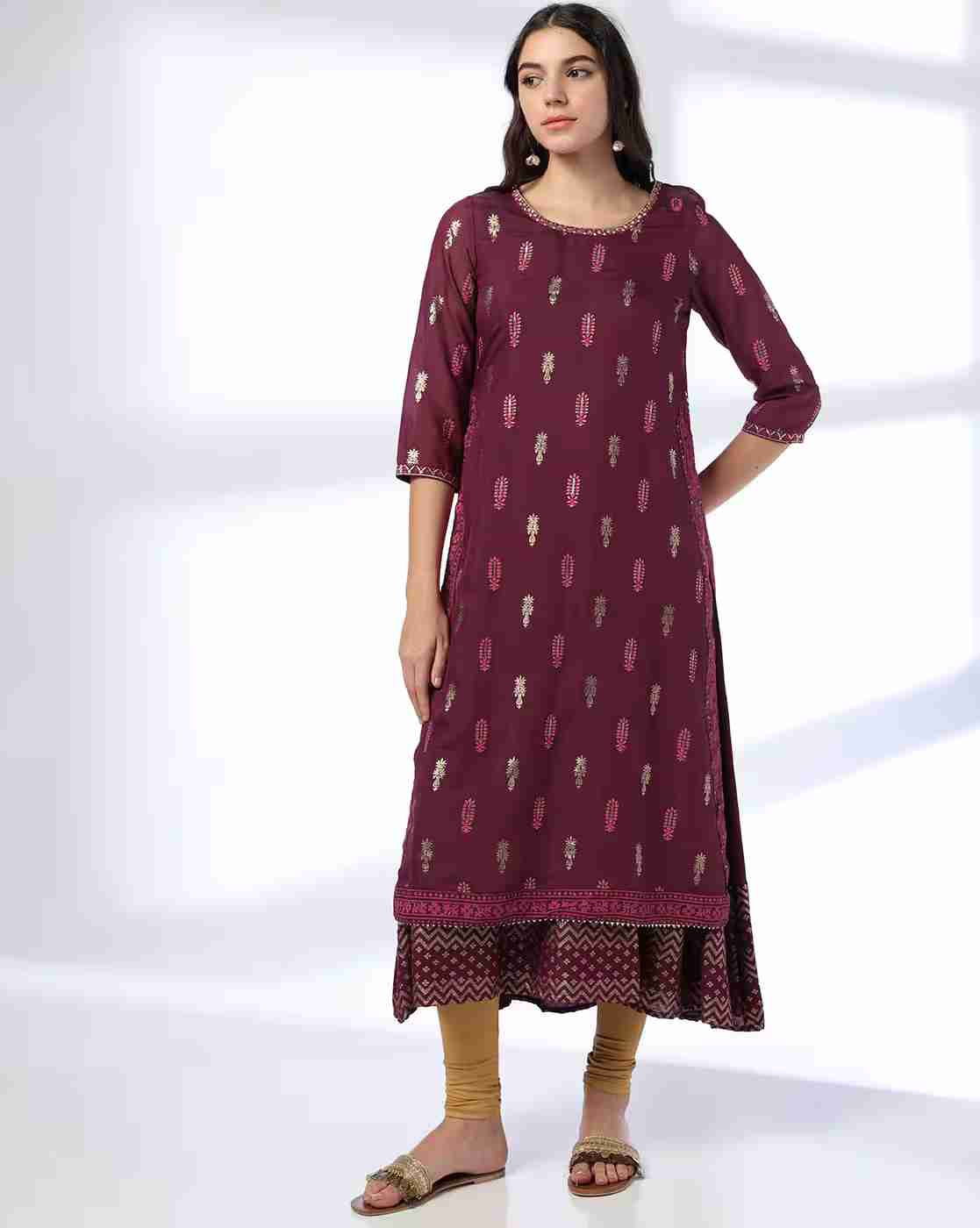 AVAASA MIX N' MATCH | Women Floral Print Layered Straight Kurta|0