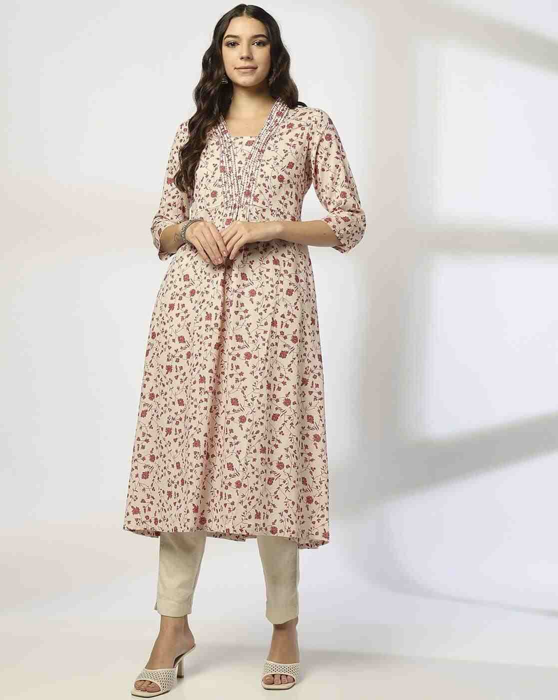 AVAASA MIX N' MATCH | Women Floral Print A-Line Kurta|0
