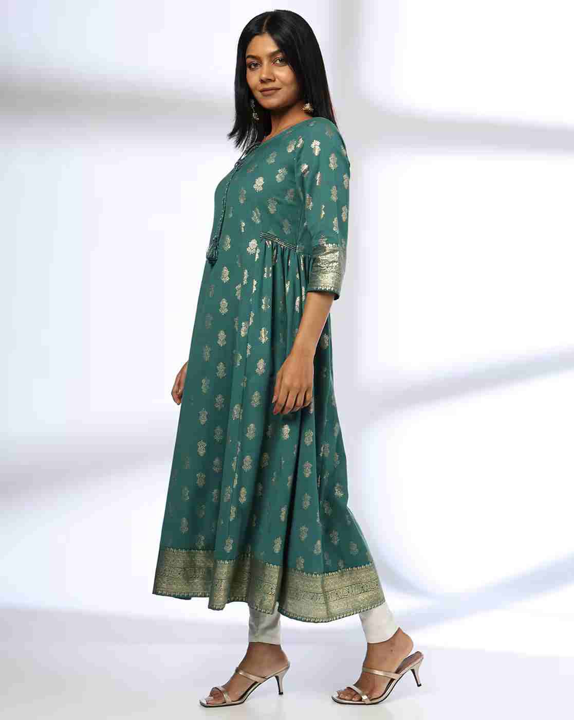 AVAASA MIX N' MATCH | Women Foil Print Flared Kurta|1