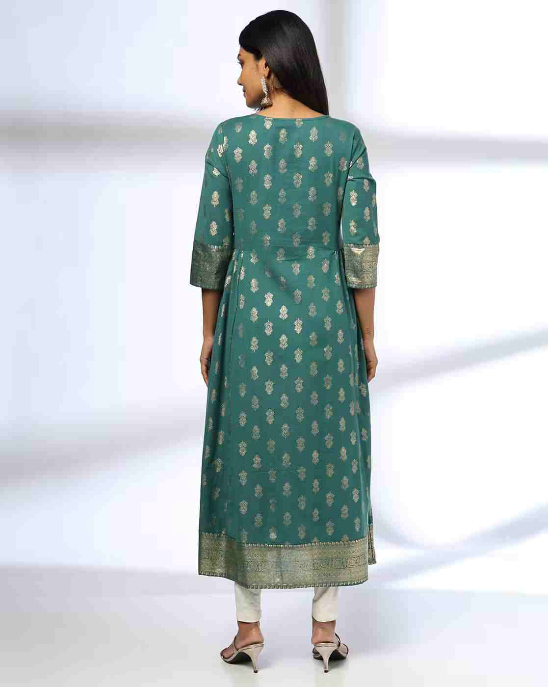 AVAASA MIX N' MATCH | Women Foil Print Flared Kurta|2