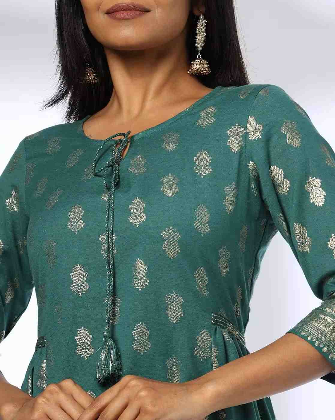 AVAASA MIX N' MATCH | Women Foil Print Flared Kurta|3