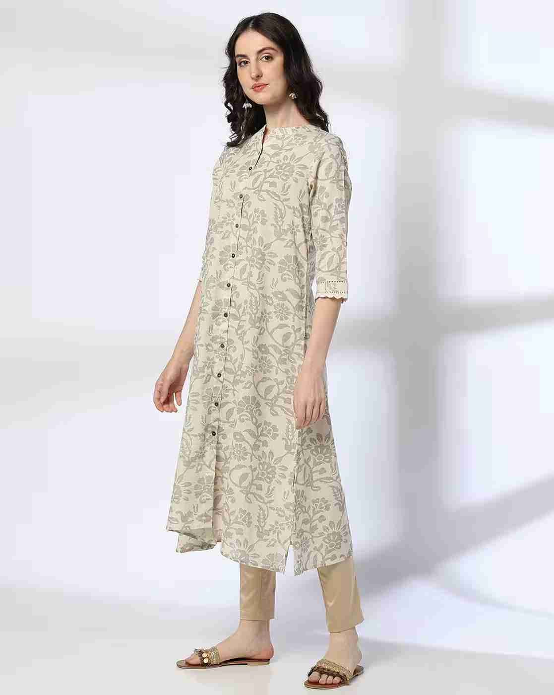 AVAASA MIX N' MATCH | Women Floral Print A-Line Kurta|1