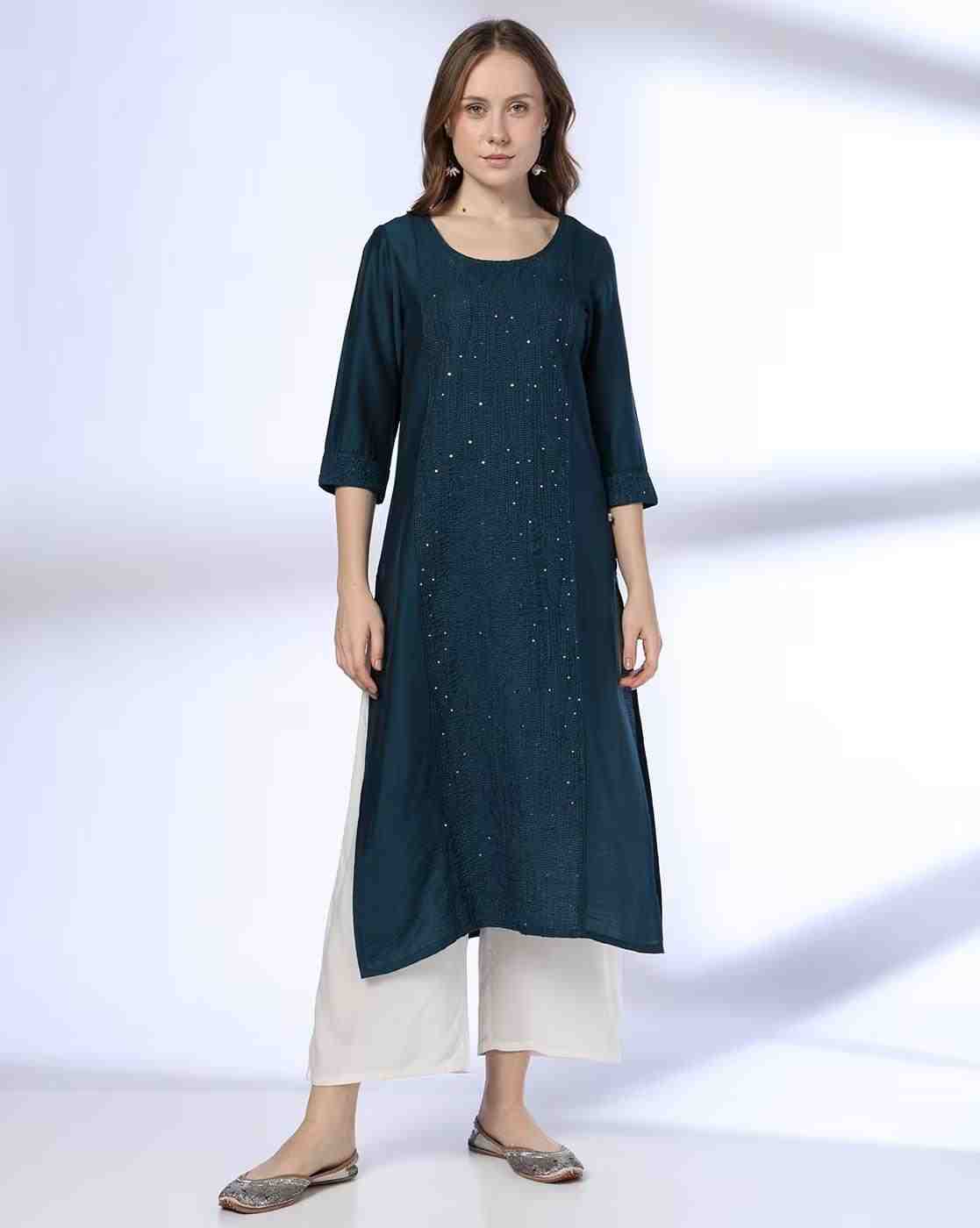 AVAASA MIX N' MATCH | Women Embroidered Straight Kurta|0