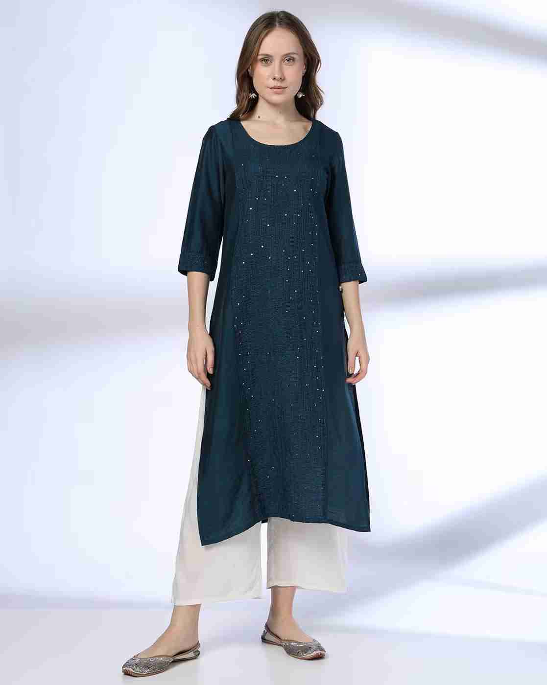 AVAASA MIX N' MATCH | Women Embroidered Straight Kurta|0