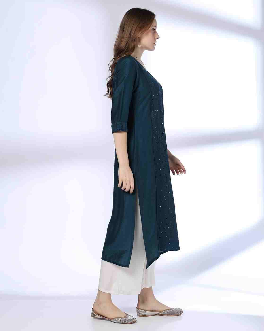 AVAASA MIX N' MATCH | Women Embroidered Straight Kurta|1