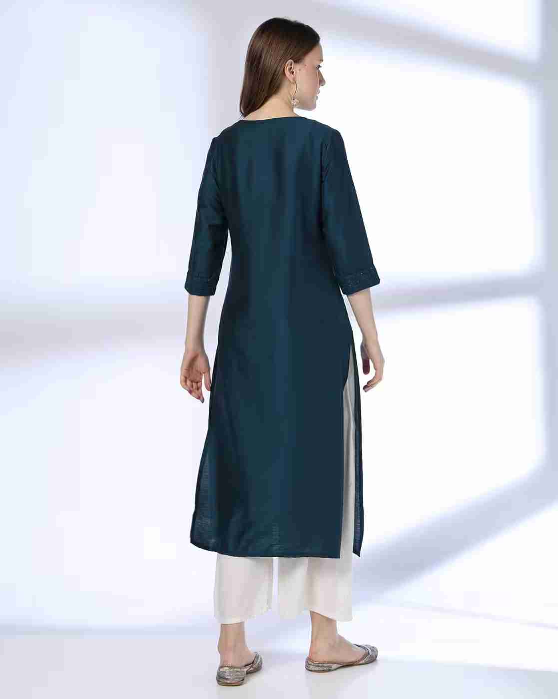 AVAASA MIX N' MATCH | Women Embroidered Straight Kurta|2